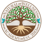 Sello de la Natural Wellness Academy que certifica la formación integral de Paula Jiménez en bienestar natural e hipnoterapia clínica.