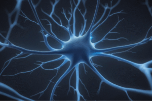 Representación visual de una neurona activa creando nuevas conexiones sinápticas para ilustrar la neuroplasticidad y el cambio de hábitos.